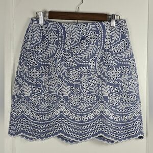 NWT LOFT Blue and White Eyelet Skirt 6